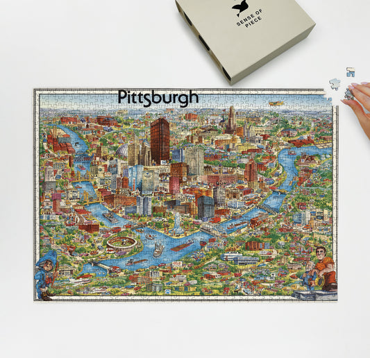 1000 Piece Jigsaw Puzzle | 1978 Illustrated map of Pittsburgh Pennsylvania | Pittsburgh puzzle map