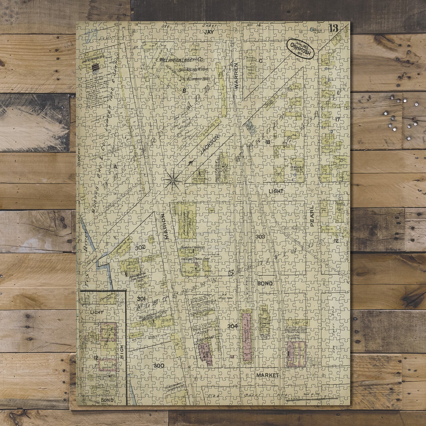 1000 Piece Jigsaw Puzzle 1885-188 Map of New York Oshkosh, Wisconsin ... corrected No