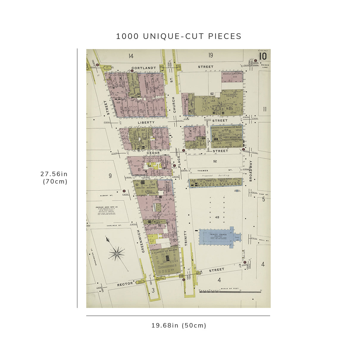 1000 Piece Jigsaw Puzzle: 1884 Map of New York Manhattan, V. 1, Plate No. 10 Map
