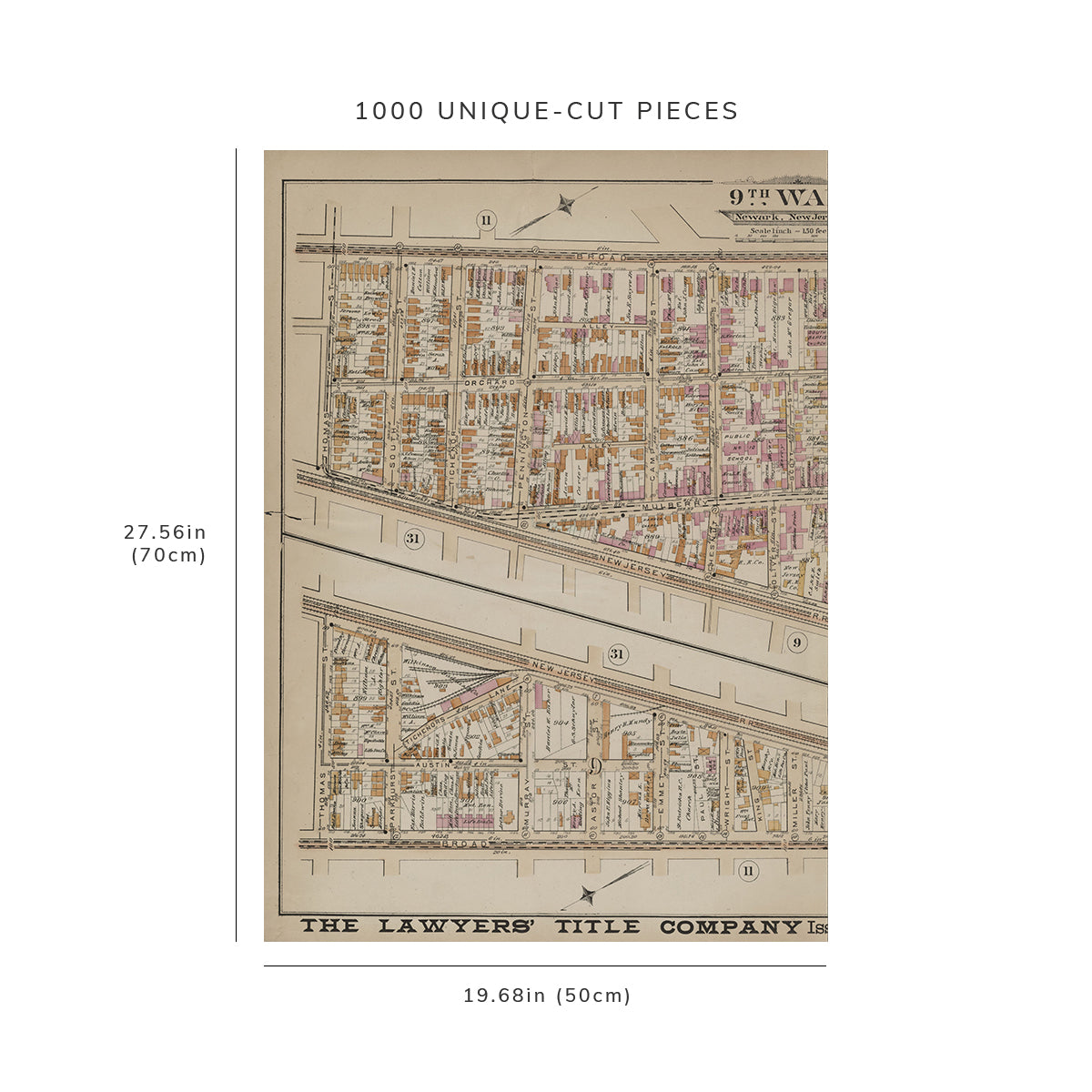 1000 Piece Jigsaw Puzzle: Map of Newark, N.J. Newark, Double Page Plate No. 10 Map