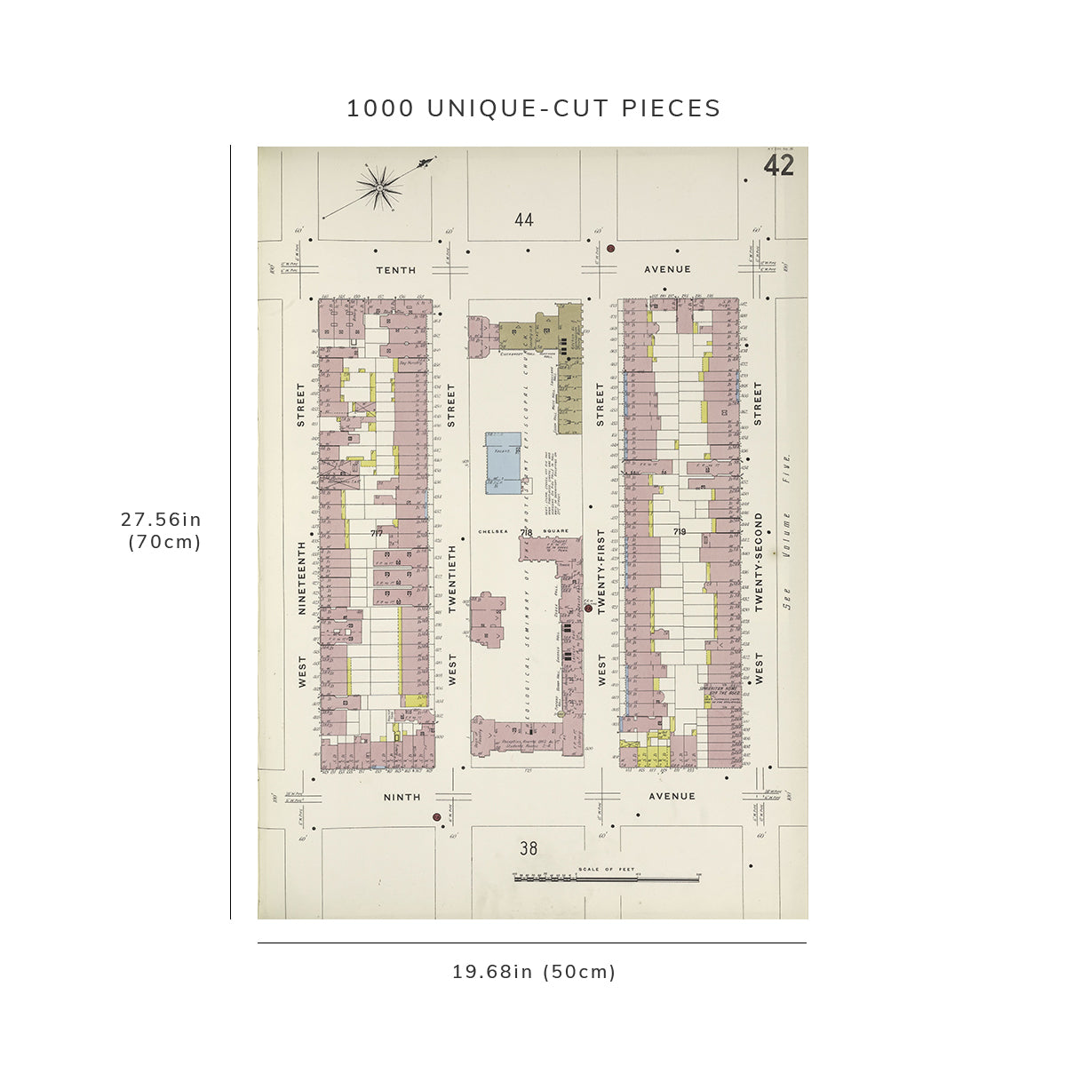 1000 Piece Jigsaw Puzzle: 1884 Map of New York Manhattan, V. 3, Plate No. 42 Map