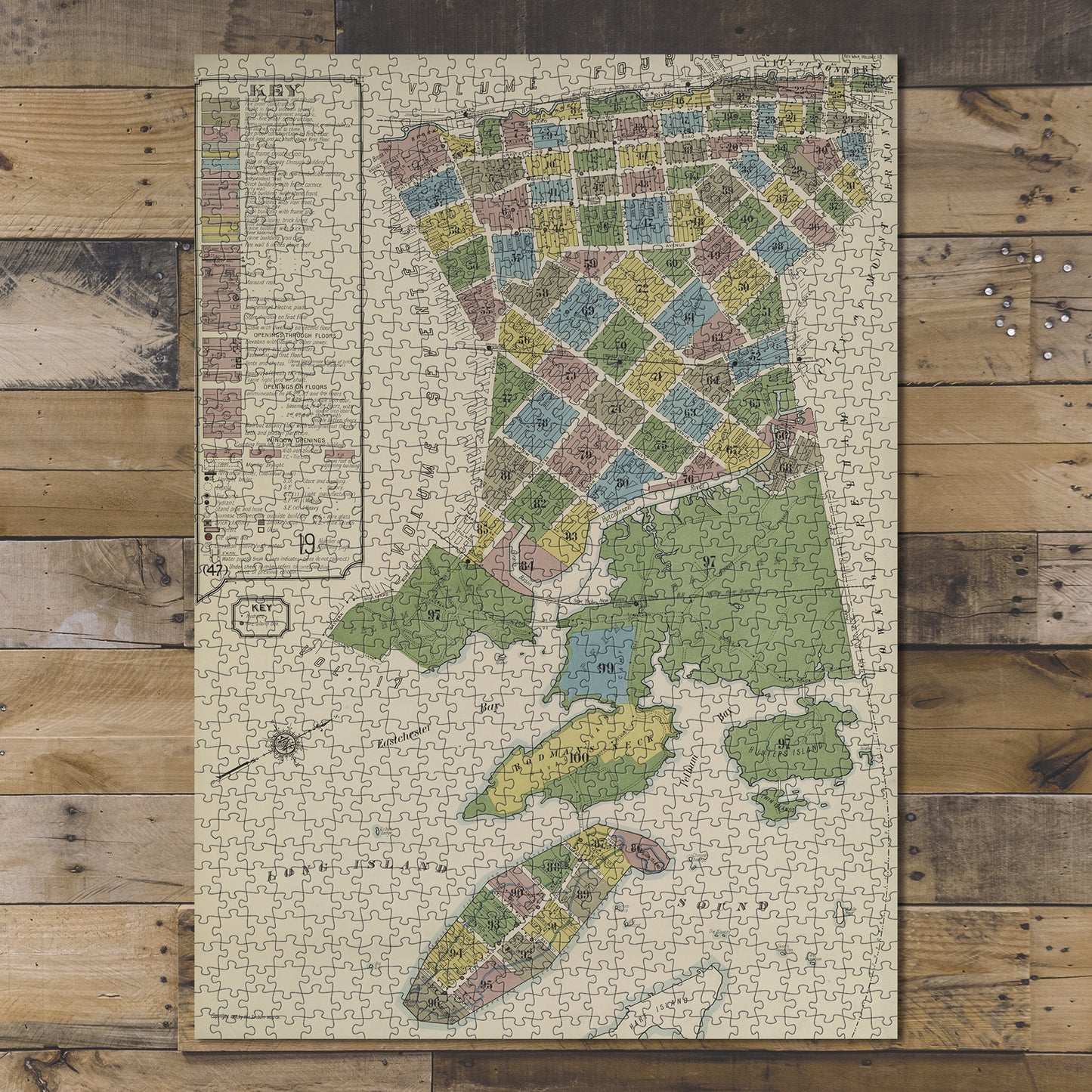 1000 Piece Jigsaw Puzzle 1884 Map of New York Key Sanborn Map Company | Vintage Art