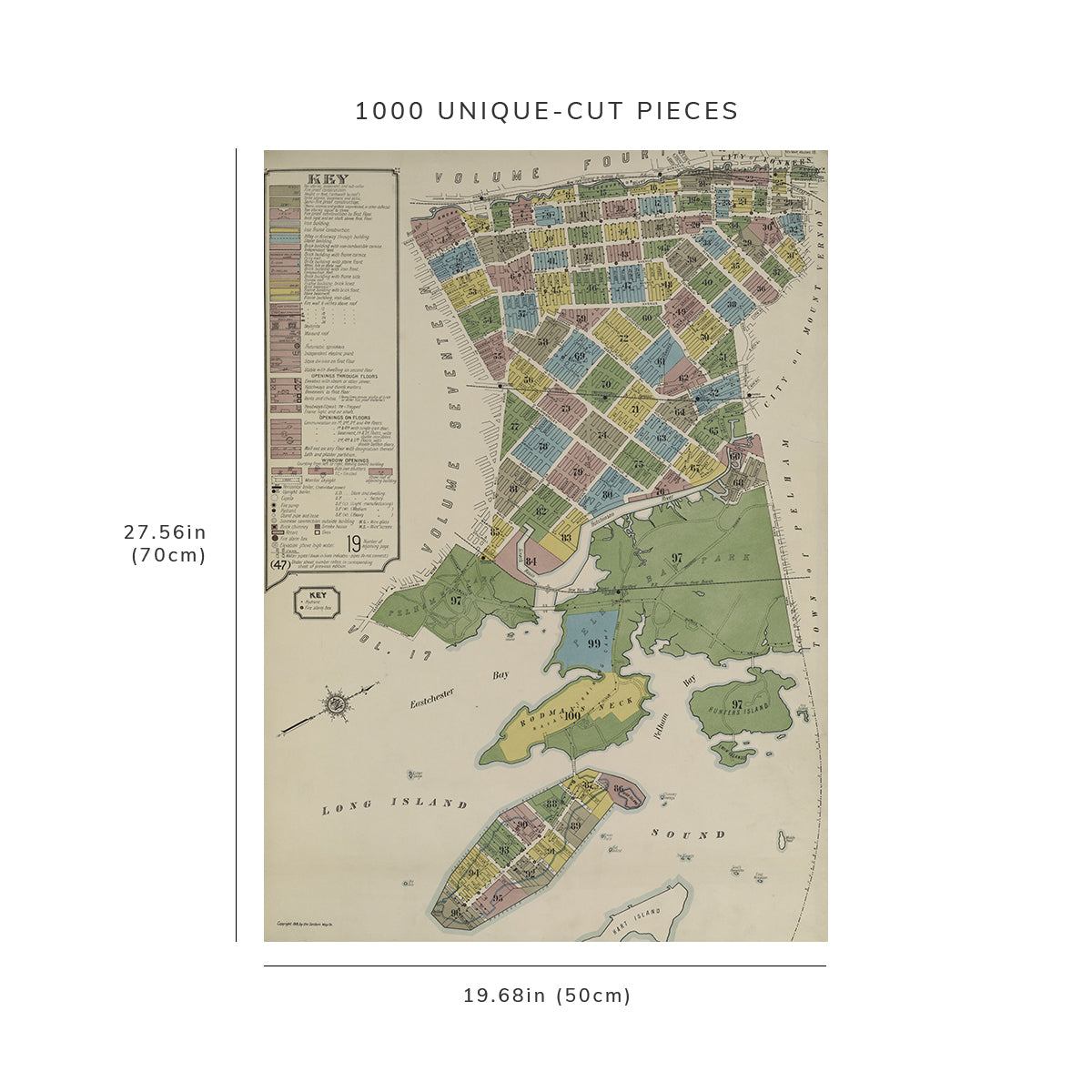 1000 Piece Jigsaw Puzzle: 1884 Map of New York Key Sanborn Map Company | Vintage Art