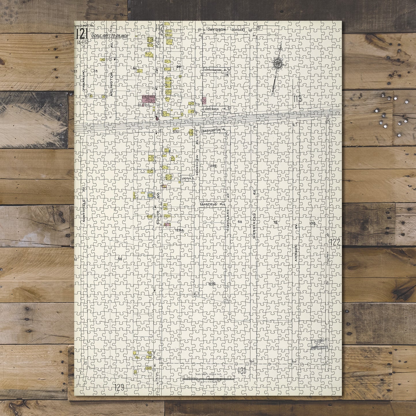 1000 Piece Jigsaw Puzzle 1884 Map of New York Staten Island, V. 2, Plate No. 121 Map bo