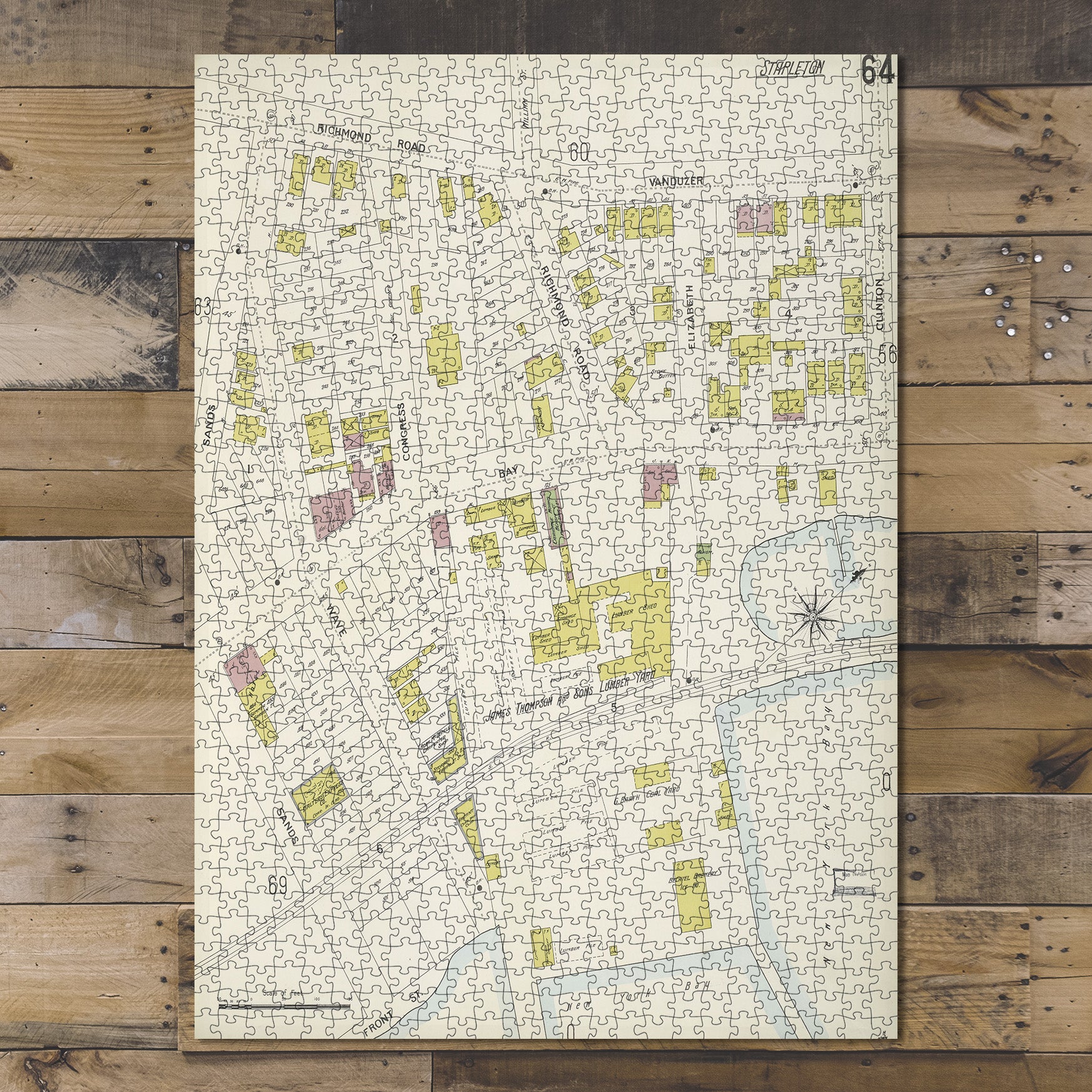 1000 Piece Jigsaw Puzzle 1884 Map of New York Richmond, Plate No. 64 Map
