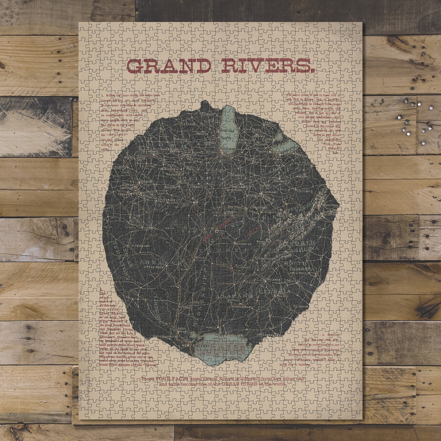 1000 Piece Jigsaw Puzzle 1890 Map of Grand Rivers, Ky. Grand Rivers Forbes Lithograph