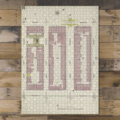 1000 Piece Jigsaw Puzzle 1884 Map of New York Manhattan, V. 11, Plate No. 15 Map