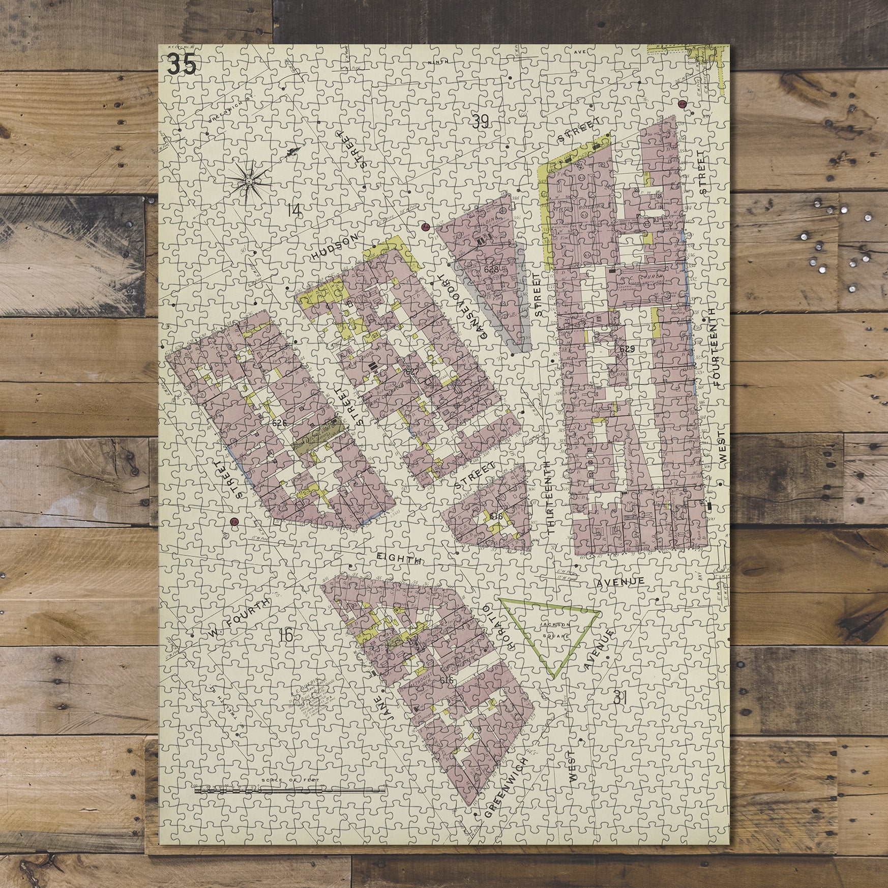 1000 Piece Jigsaw Puzzle 1884 Map of New York Manhattan, V. 3, Plate No. 35 Map