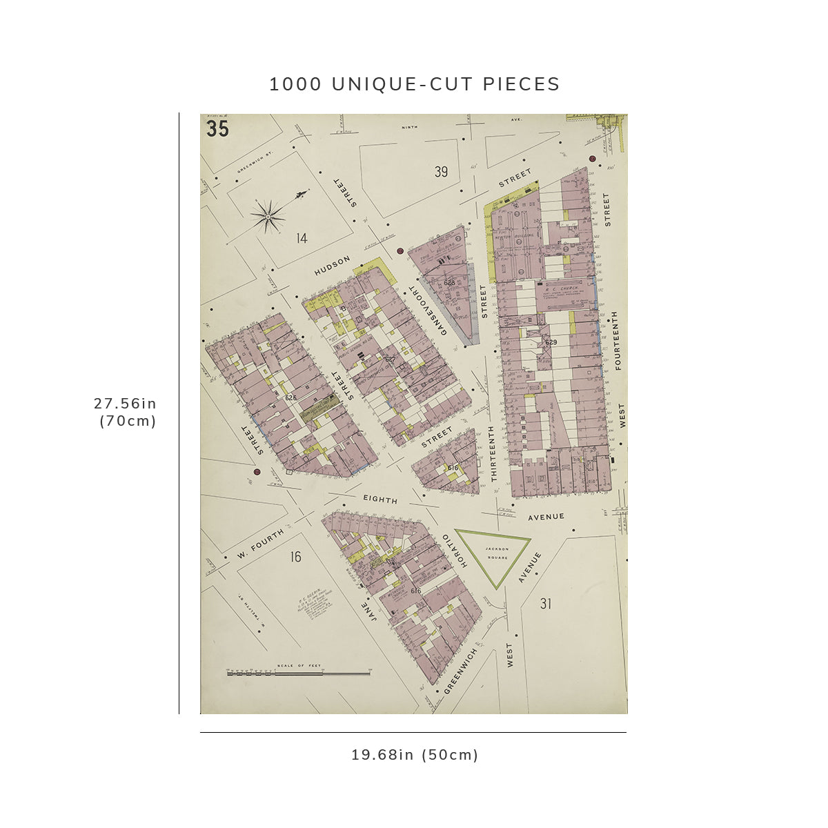 1000 Piece Jigsaw Puzzle: 1884 Map of New York Manhattan, V. 3, Plate No. 35 Map