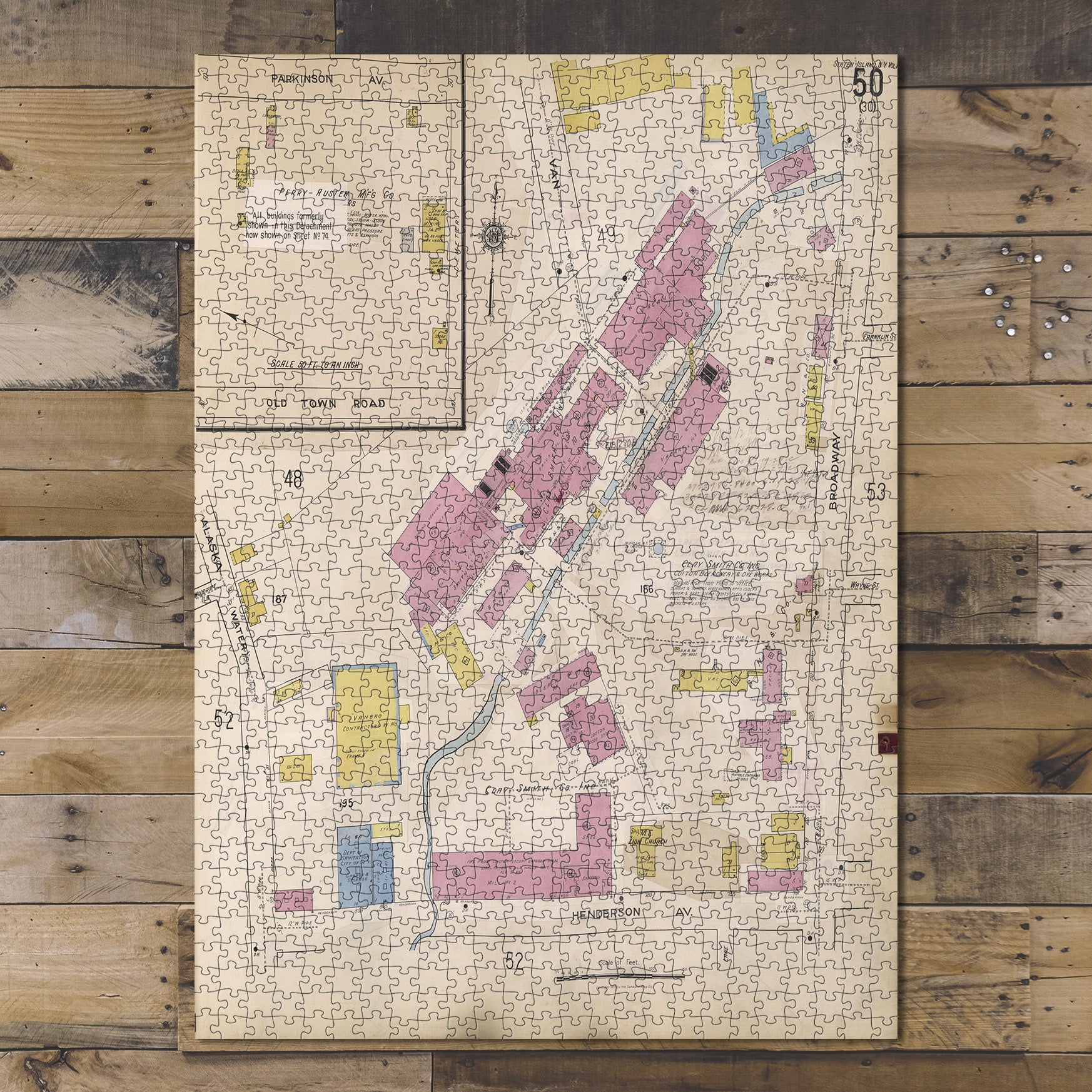 1000 Piece Jigsaw Puzzle Map of New York Staten Island, V. 1, Plate No. 50 Map