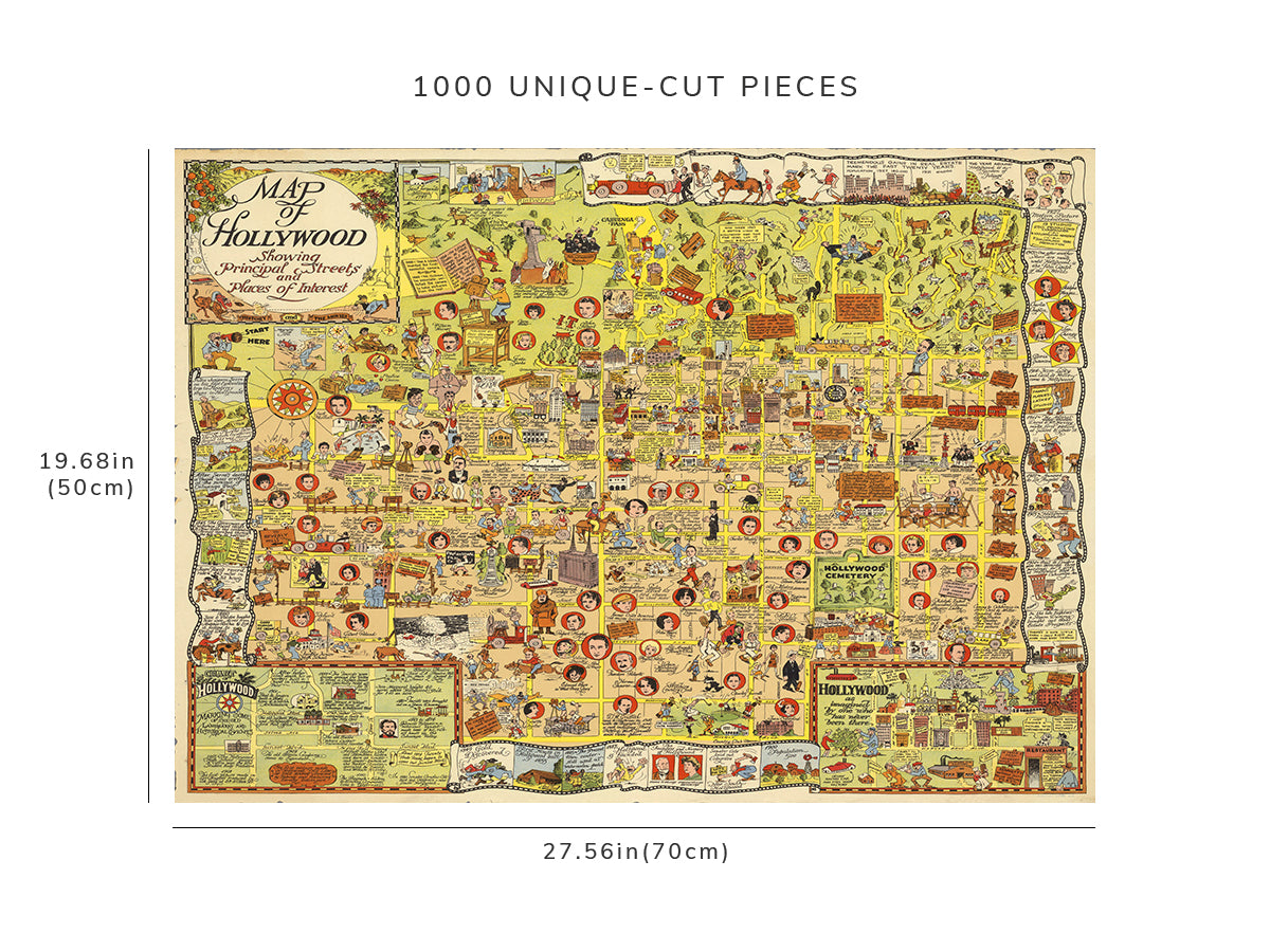 1000 piece puzzle - 1928 | Map of Hollywood | History & the Movies | Hand made | Jigsaw Puzzle Game