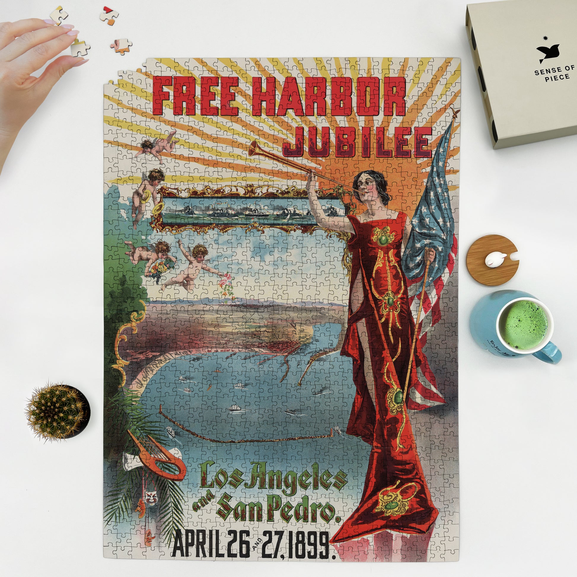 1000 piece puzzle 1899 Free harbor jubilee  Los Angeles and San Pedro J F  Derby 
