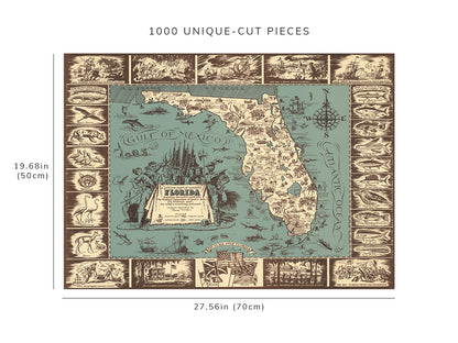 1000 piece puzzle - 1951 | A Pictorial Chart Of Romantic Florida | Family Entertainment | Birthday Present Gifts