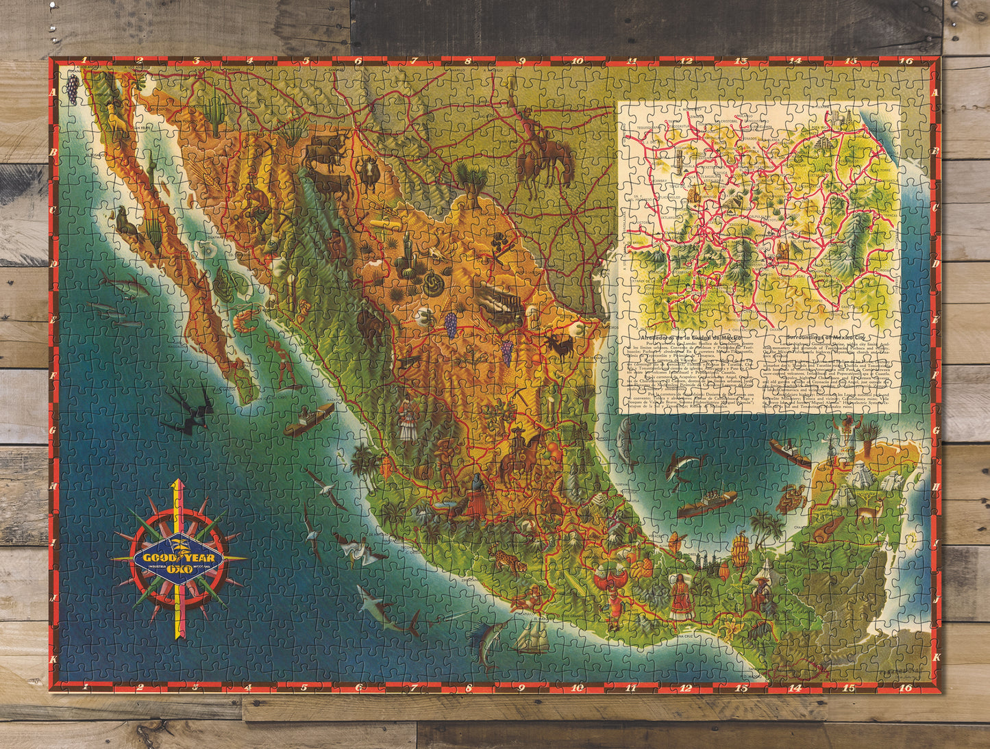 1000 piece puzzle 1952 Roads Of Mexico Highway Map Jigsaw games Family Entertainment