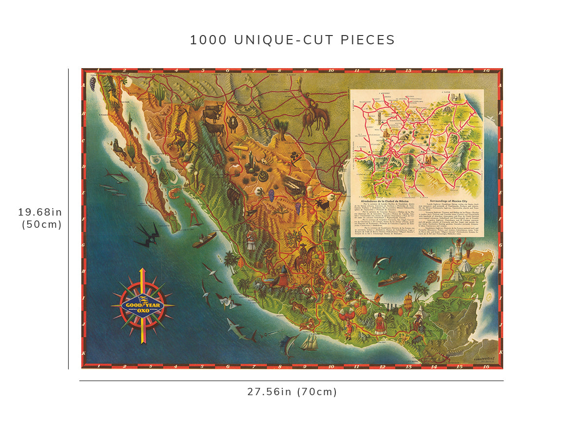 1000 piece puzzle - 1952 | Roads Of Mexico | Highway Map Jigsaw games | Family Entertainment