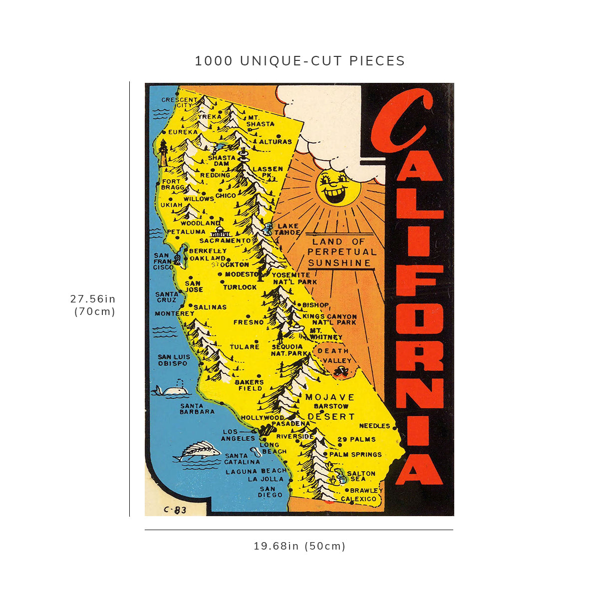 1000 piece puzzle - 1950 Map of Covers: California | Family Entertainment | Hand made