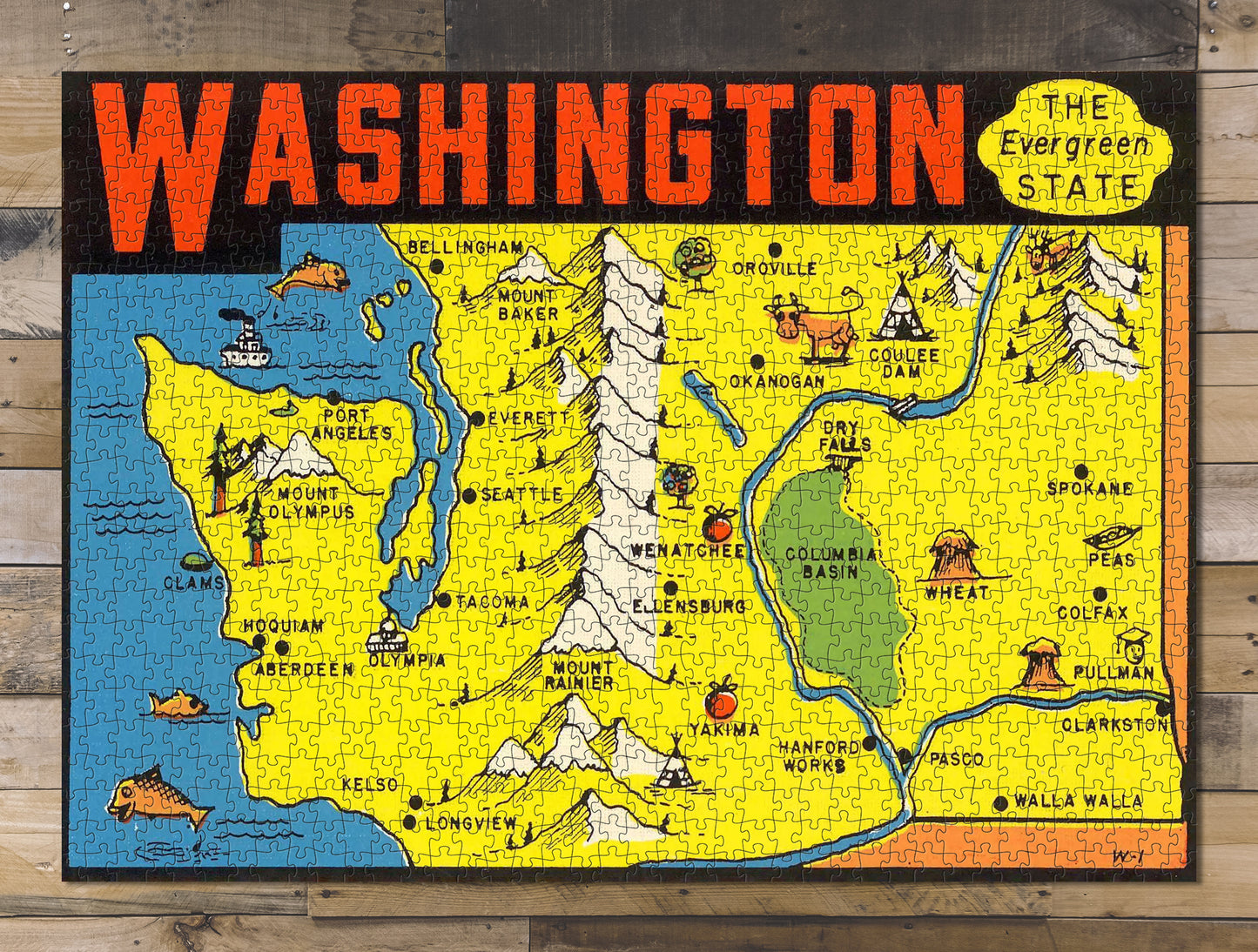 1000 piece puzzle 1950 Map of Covers: Washington Jigsaw Puzzle Game for Adults Fun Activity