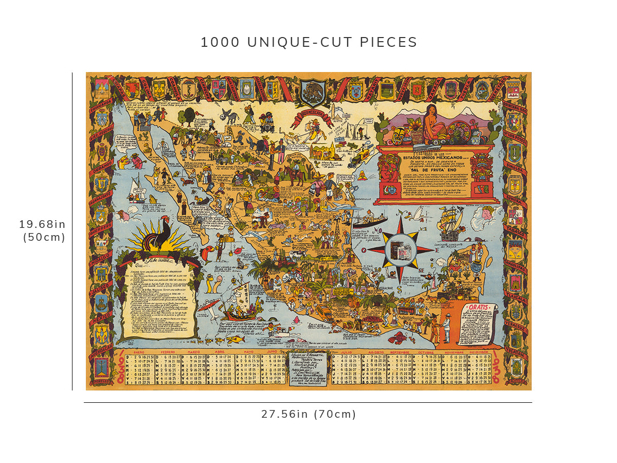 1000 piece puzzle - 1938 | Map Of The United Mexican States | Family Entertainment | Birthday Present Gifts