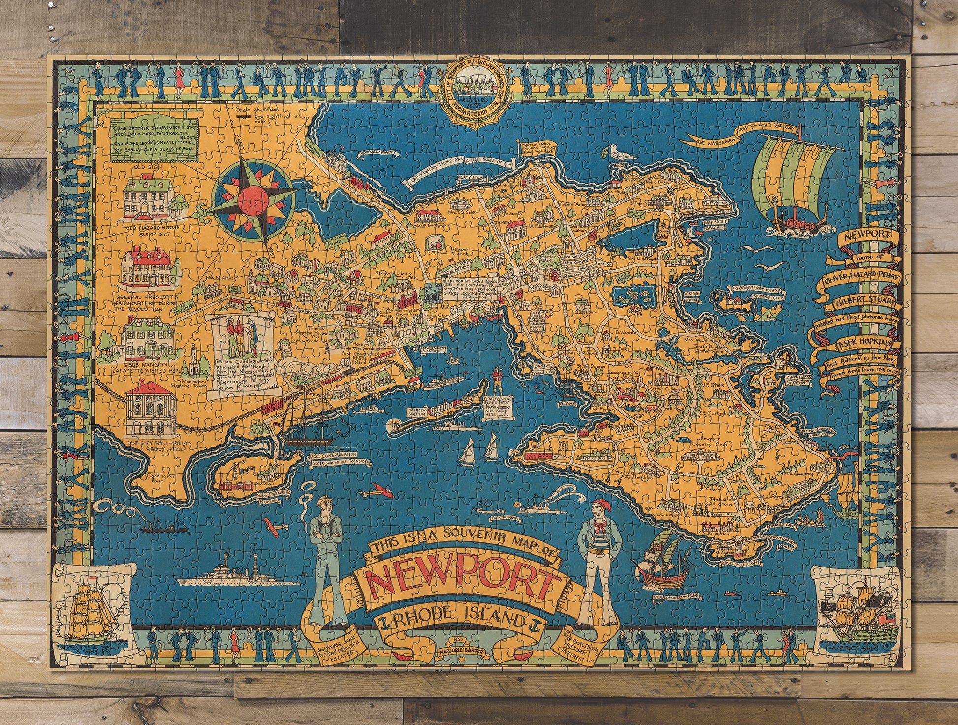 1000 piece puzzle 1945 Map Of Newport Rhode Island Family Entertainment Unique gift