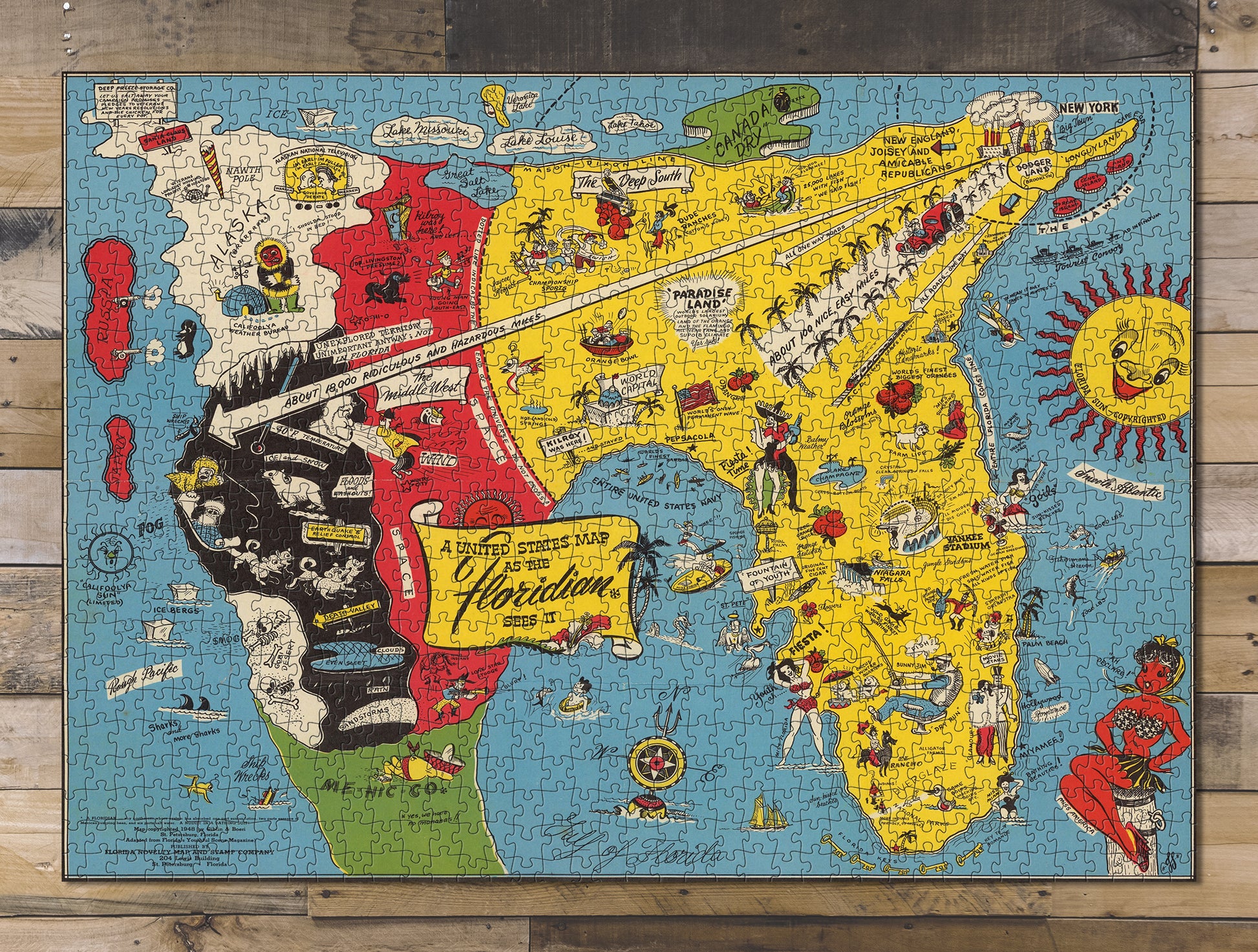 1000 piece puzzle 1948 A United States map As The Floridian Sees It Jigsaw games Family Entertainment