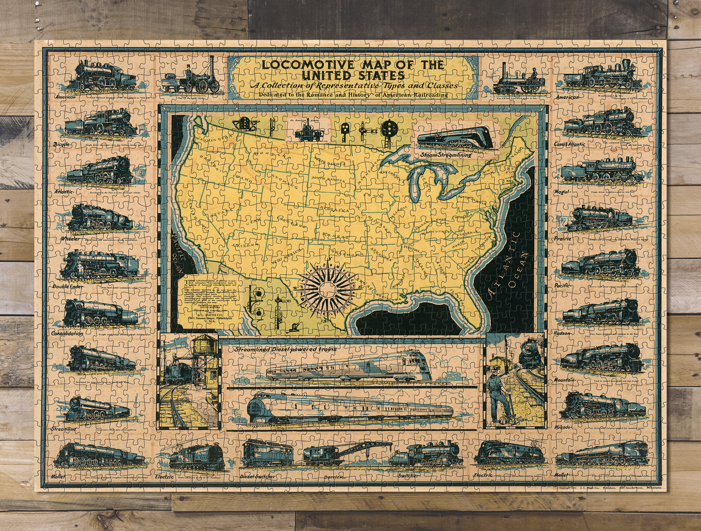 1000 piece puzzle 1935 Locomotive map of the United States Family Entertainment Jigsaw games 