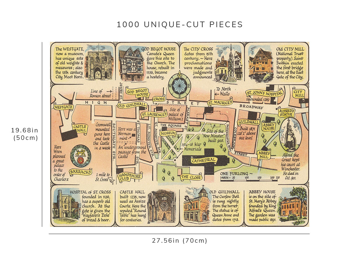1000 piece puzzle - 1948 Map of Winchester Cathedral and College | Family Entertainment