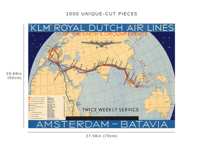 1000 piece puzzle - 1934 Map of KLM Royal Dutch Airlines Amsterdam-Batavia Weekly Service