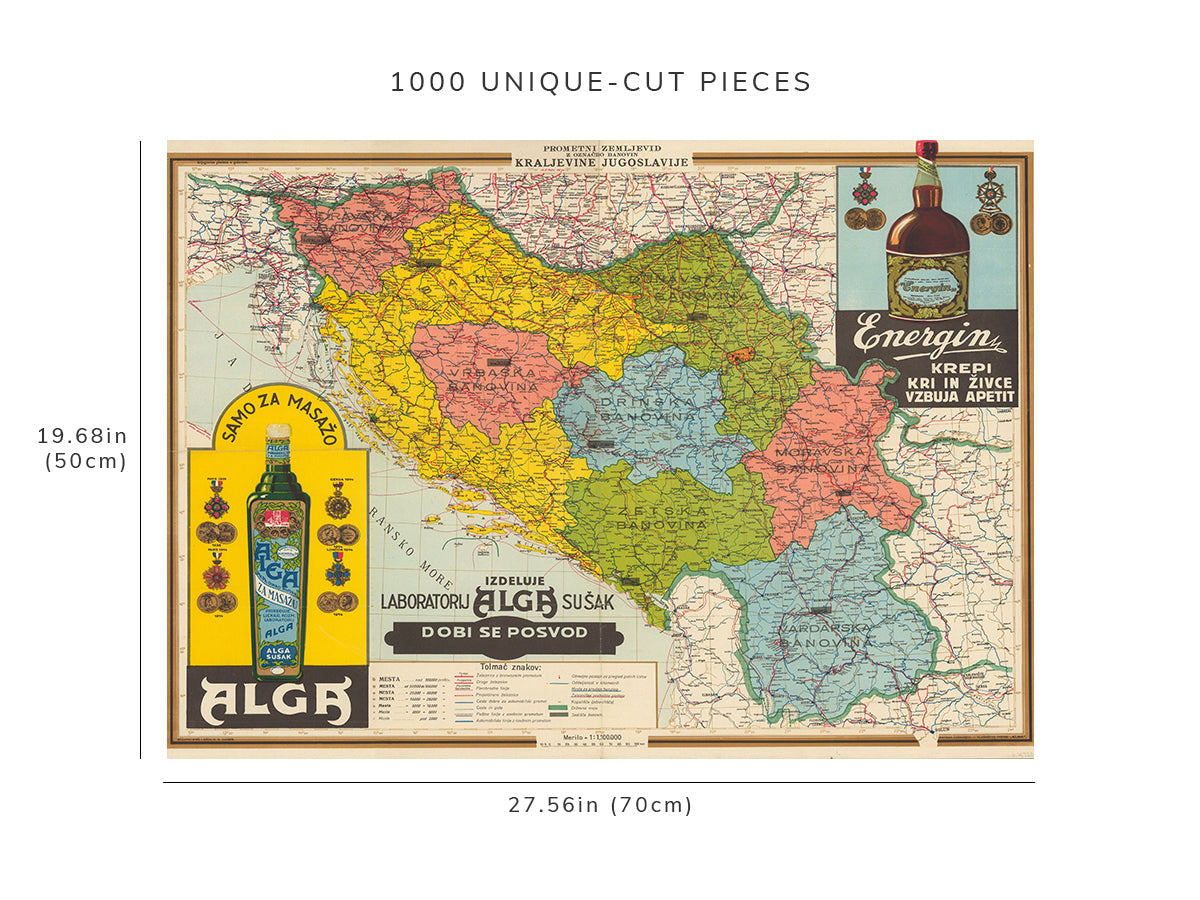 1000 piece puzzle - 1930 Map of Croatia | Jigsaw Puzzle Game for Adults | Fun Indoor Activity