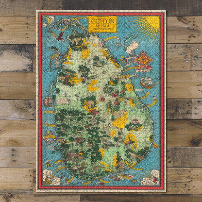 1000 Piece Jigsaw Puzzle 1933 map of Ceylon (Sri Lanka), her Tea & Other Industries