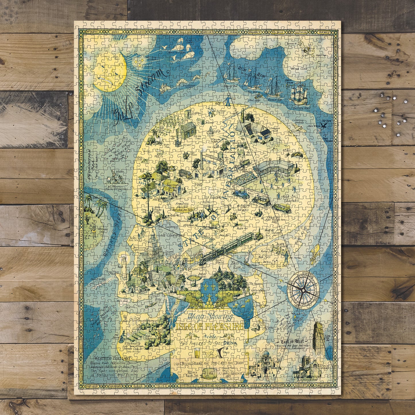 1000 Piece Jigsaw Puzzle 1931 Map of The Isle of Pleasure Celebrating The Joy of Drink