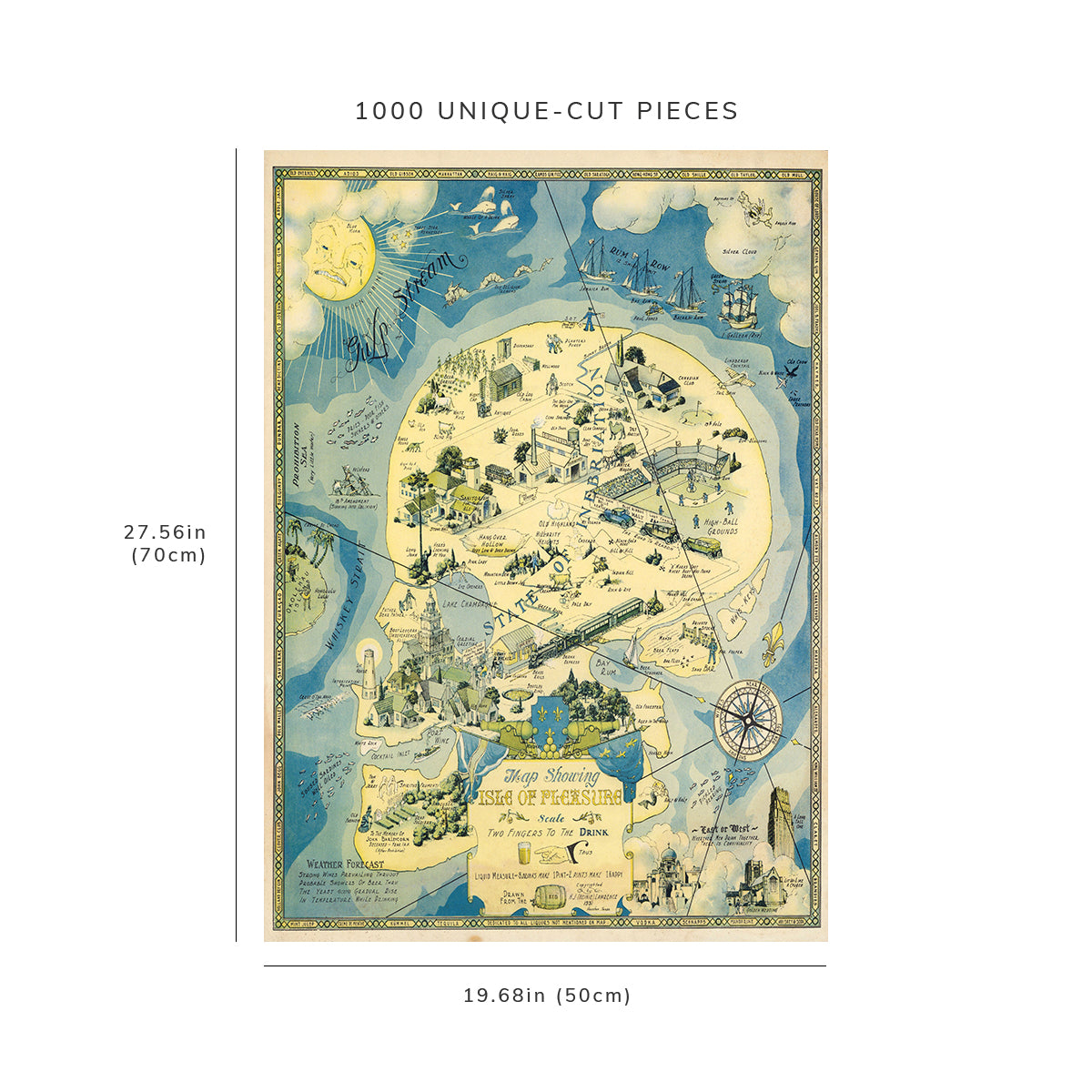 1000 Piece Jigsaw Puzzle: 1931 Map of The Isle of Pleasure Celebrating The Joy of Drink