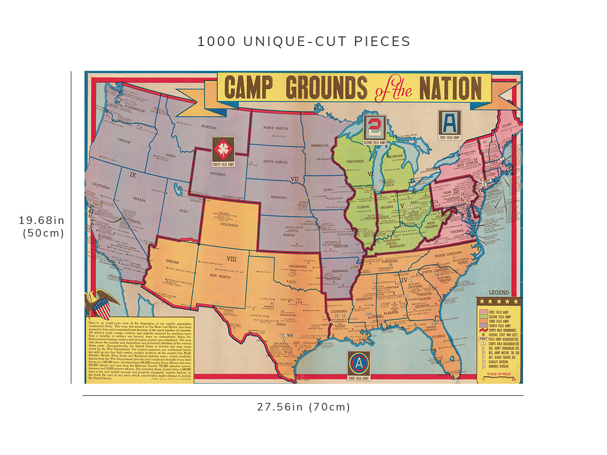 1000 piece puzzle - 1941 Map of United States | December 2, 1941 | Birthday Present Gifts | Hand made