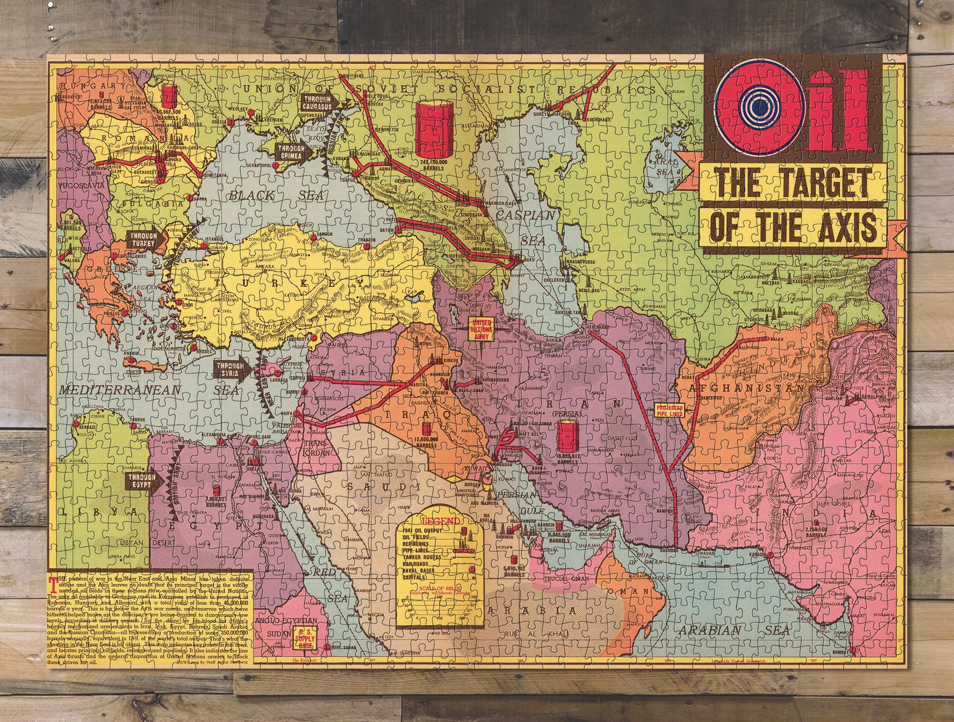 1000 piece puzzle 1942 Map of Oil, the Target of the Axis July 26, 1942 Jigsaw Puzzle Game for Adults