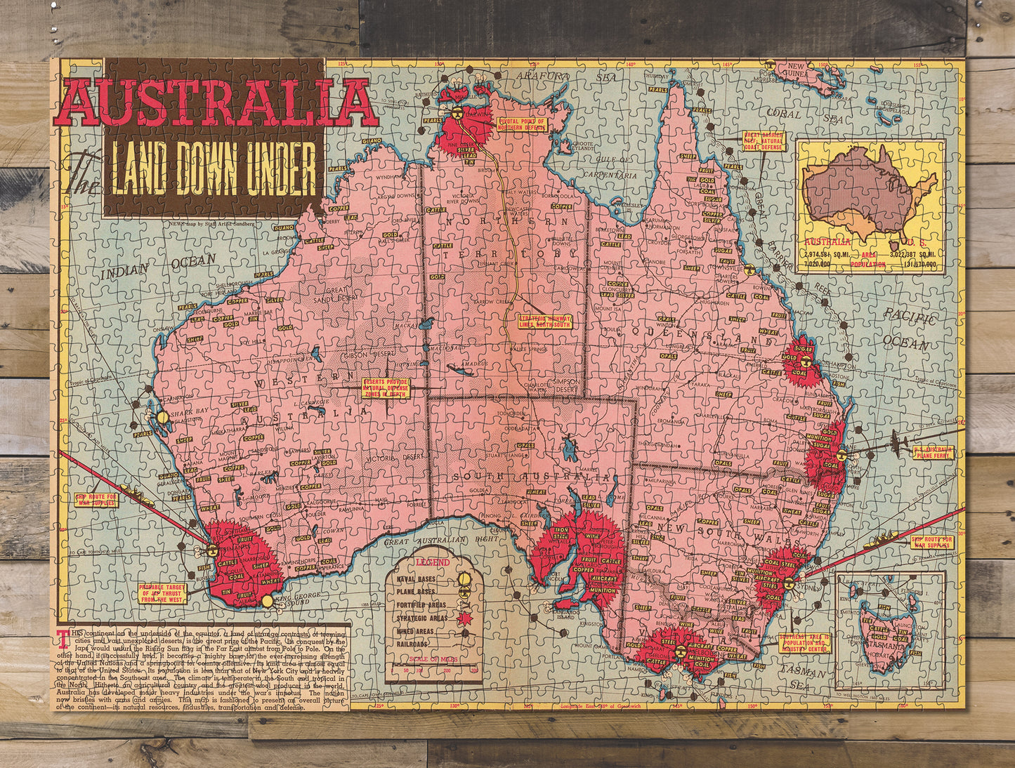 1000 piece puzzle 1942 Map of Australia August 9, 1942 Birthday Present Gifts Unique Gift
