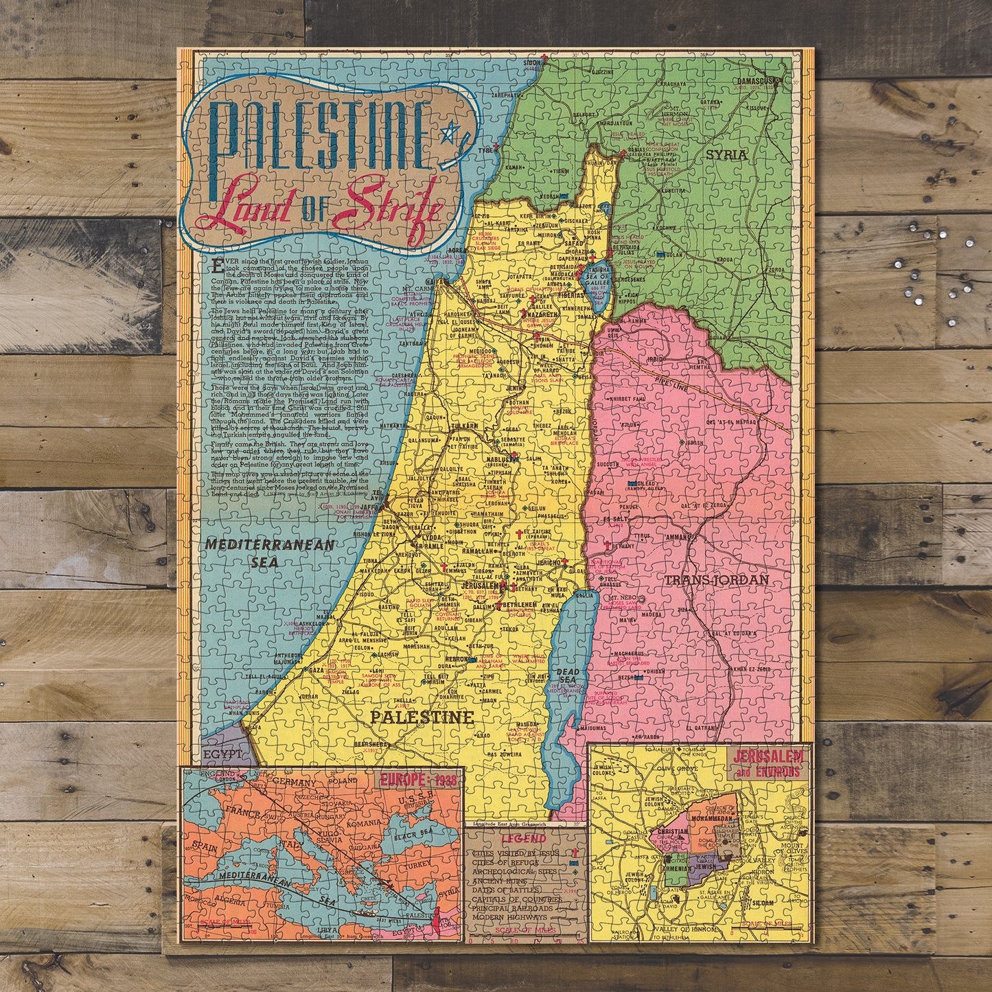 1000 piece puzzle 1945 Map of Israel December 16, 1945 Jigsaw Puzzle Game for Adults Unique Gift
