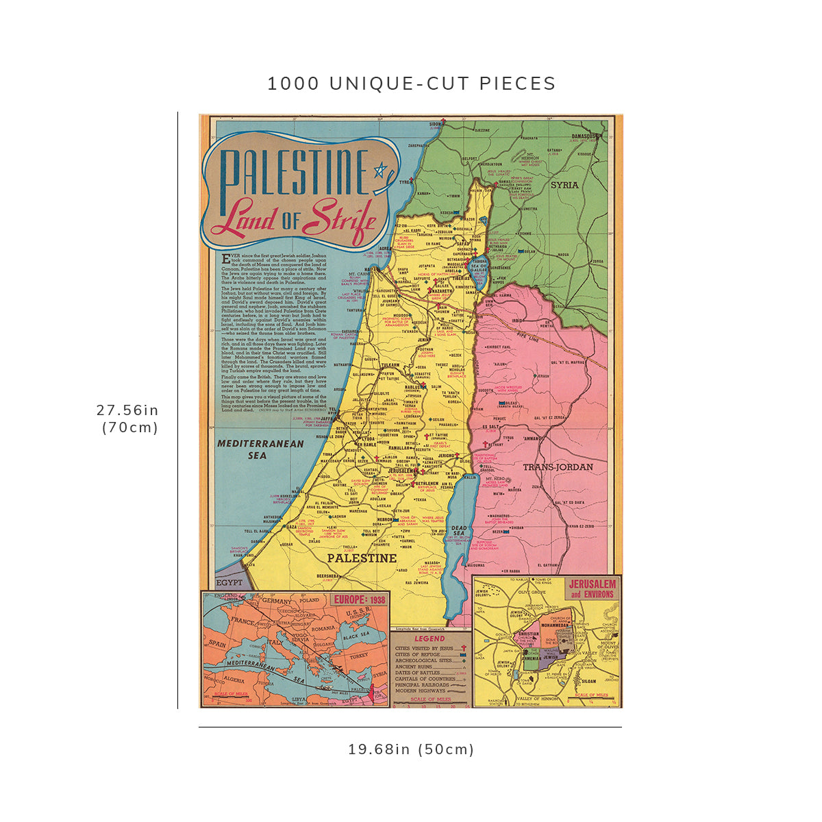 1000 piece puzzle - 1945 Map of Israel | December 16, 1945 | Jigsaw Puzzle Game for Adults | Unique Gift