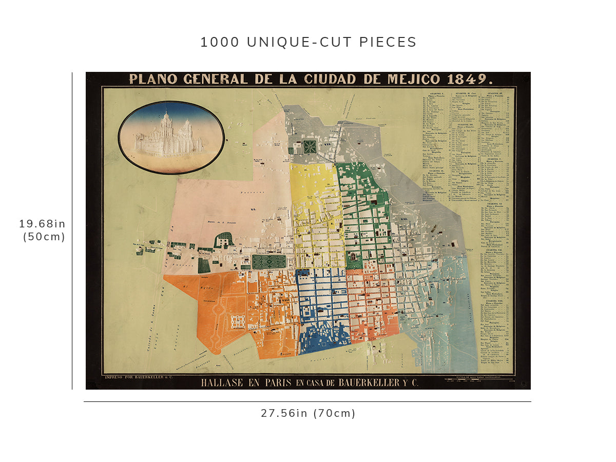 1000 piece puzzle - 1849 | General Map Of Mexico City | Jigsaw games | Unique gift