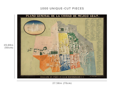 1000 piece puzzle - 1849 | General Map Of Mexico City | Jigsaw games | Unique gift