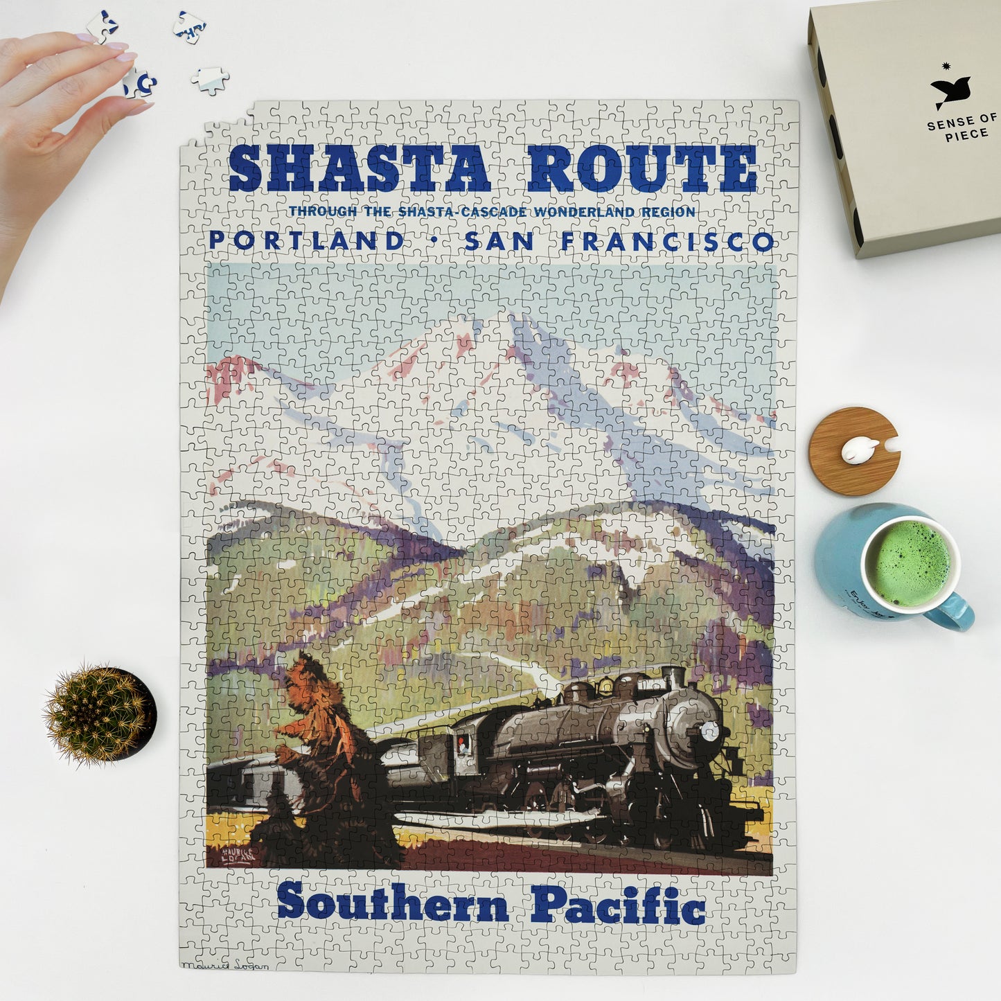 1000 piece puzzle 1950 Shasta route through the Shasta-Cascade wonderland region Maurice Logan 