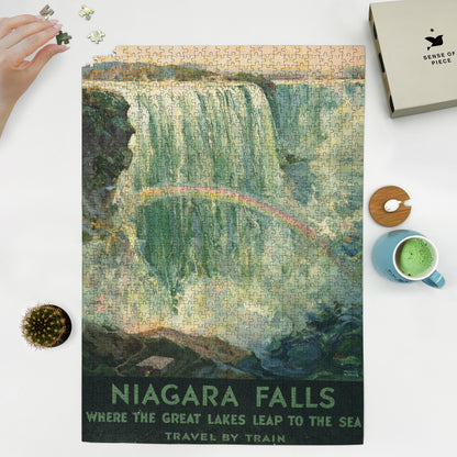 1000 piece puzzle 1925 Niagara Falls  where the Great Lakes leap to the sea  Travel by train Fredric C  Madan 