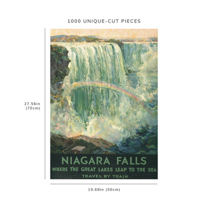 1000 piece puzzle: 1925 | Niagara Falls, where the Great Lakes leap to the sea. Travel by train | Fredric C. Madan