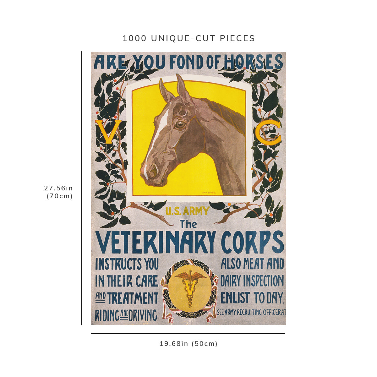 1000 piece puzzle: 1919 | Are you fond of horses – U.S. Army – The Veterinary Corps instructs you in their care and treatment, riding and driving | Horst Schreck