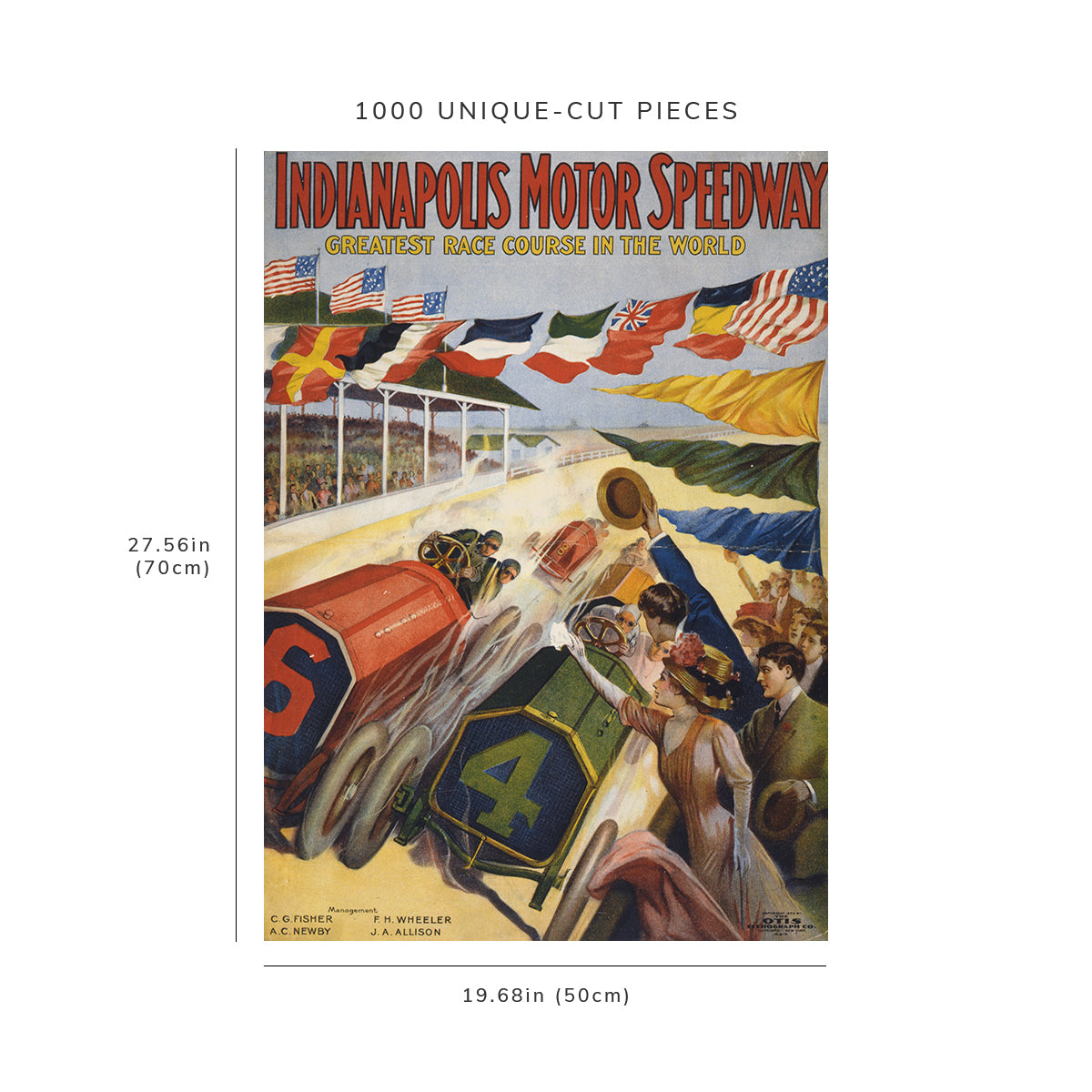 1000 piece puzzle: 1909 | Indianapolis Motor Speedway, greatest race course in the world | Otis Lithograph Co
