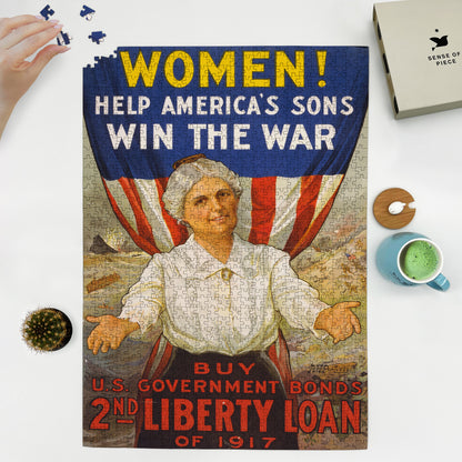 1000 piece puzzle 1917 Women  Help America’s sons win the war–Buy U S  Government Bonds R H  Porteus 