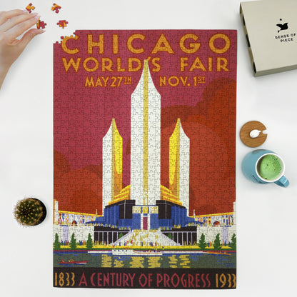 1000 piece puzzle 1933 Chicago world’s fair  A century of progress Weimer Pursell 