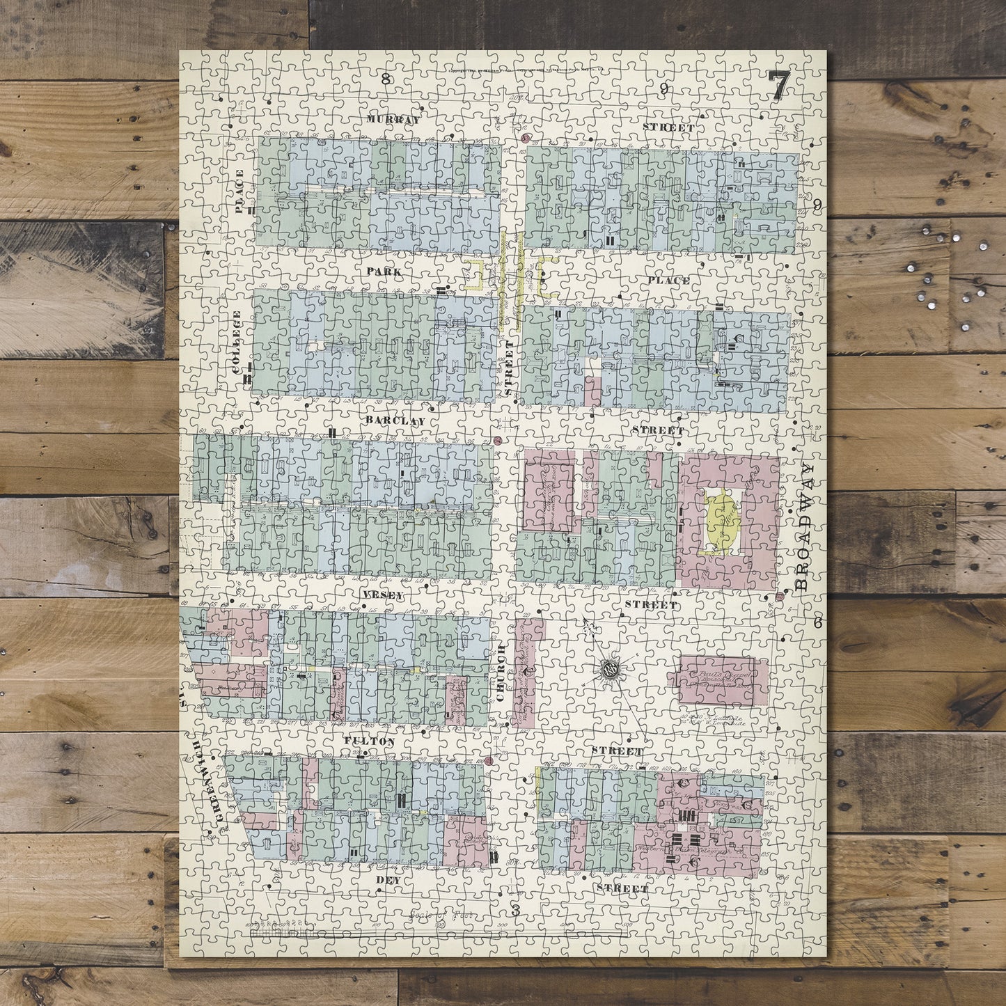1000 Piece Jigsaw Puzzle 1884 Map of New York Manhattan, V. 1, Plate No. 7 Map