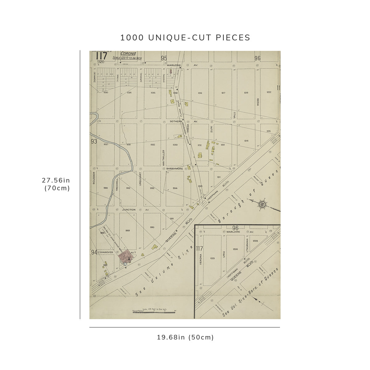 1000 Piece Jigsaw Puzzle: 1884 Map of New York Queens V. 10, Plate No. 117 Map