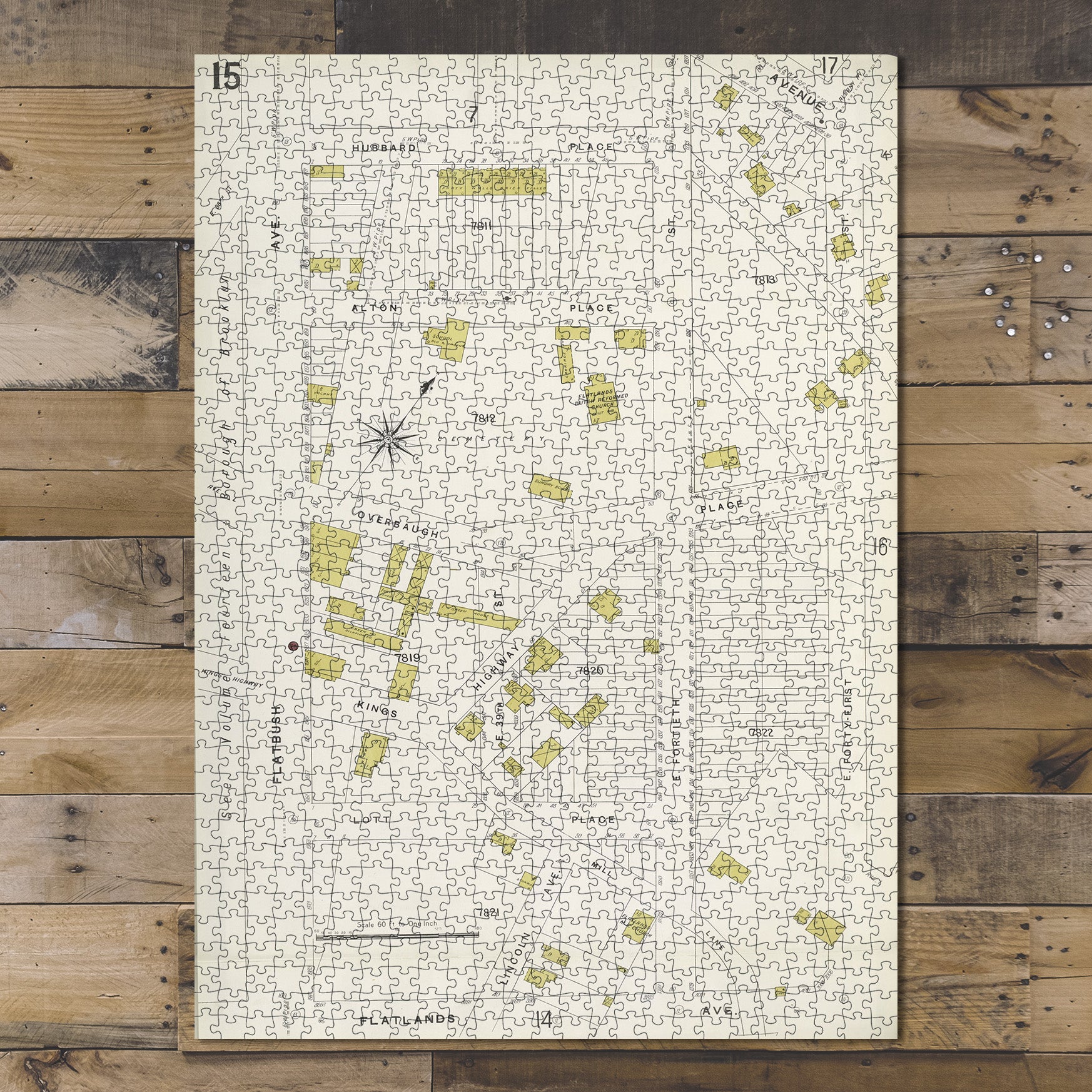 1000 Piece Jigsaw Puzzle 1884 Map of New York Brooklyn V. 15, Plate No. 15 Map