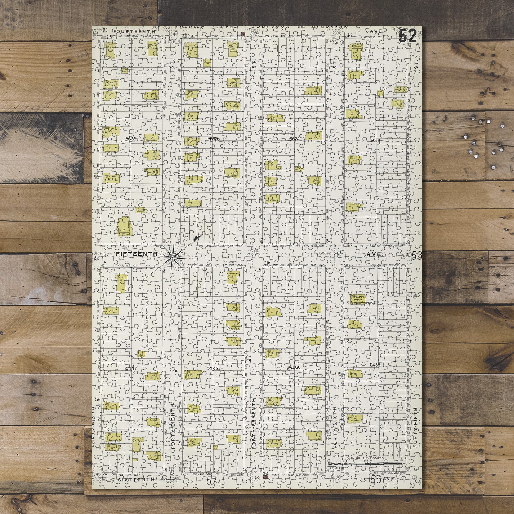 1000 Piece Jigsaw Puzzle 1884 Map of New York Brooklyn V. 12, Plate No. 52 Map