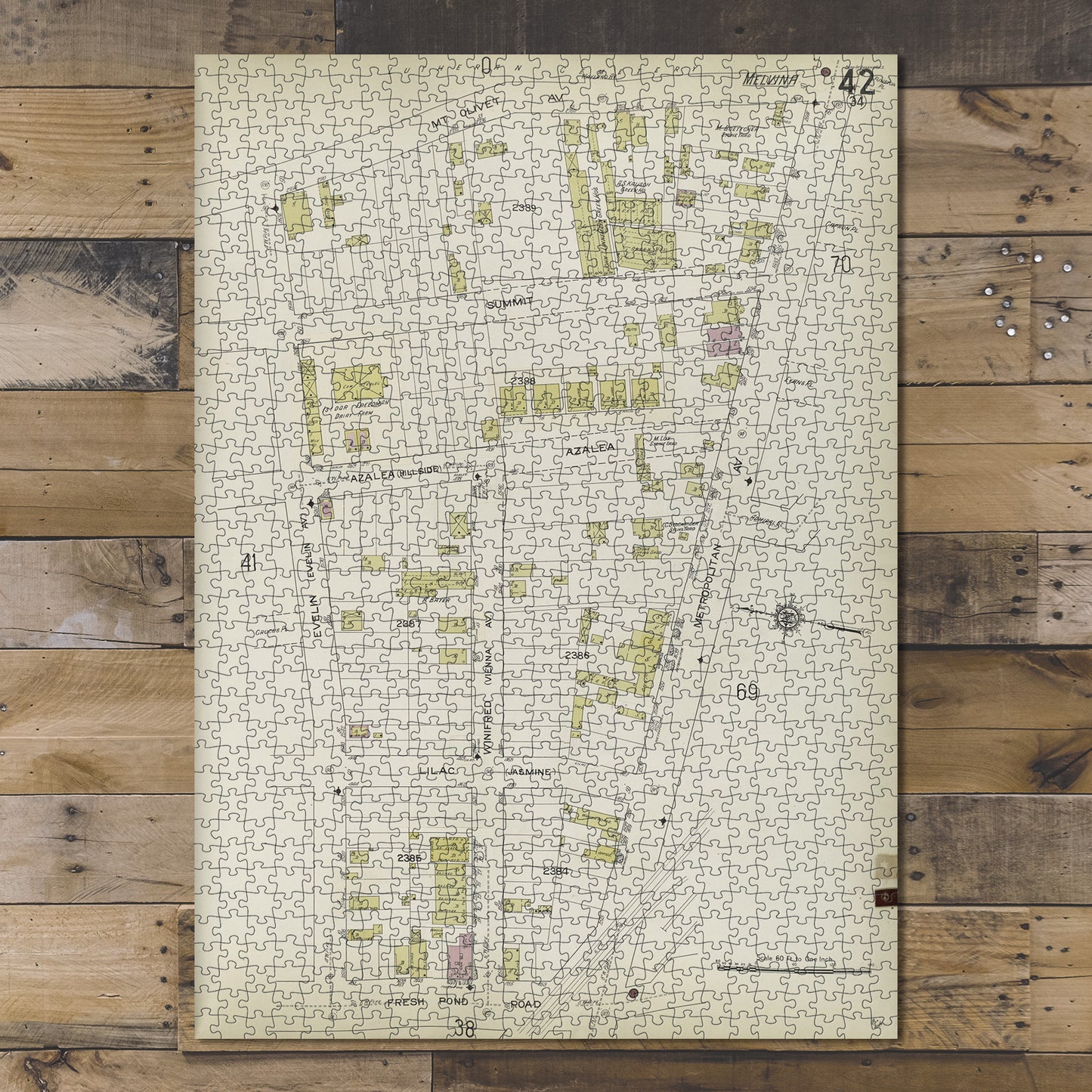 1000 Piece Jigsaw Puzzle 1884 Map of New York Queens V. 3, Plate No. 42 Map